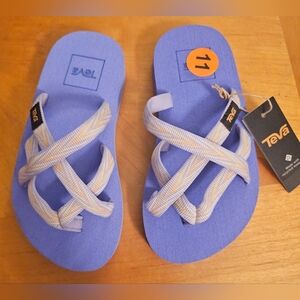 NWT Teva Youth Kids Olowahu Palms Lilac Flip Flops Sandals - Size 11